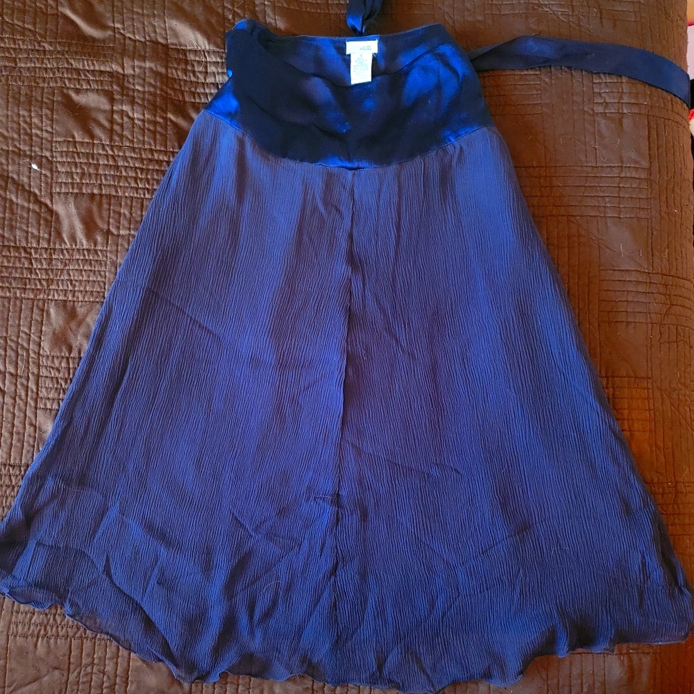 Blue silk rayon pleated skirt